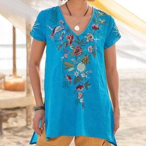 Nohea Gorgeous Blue Linen Drape Tunic. Large